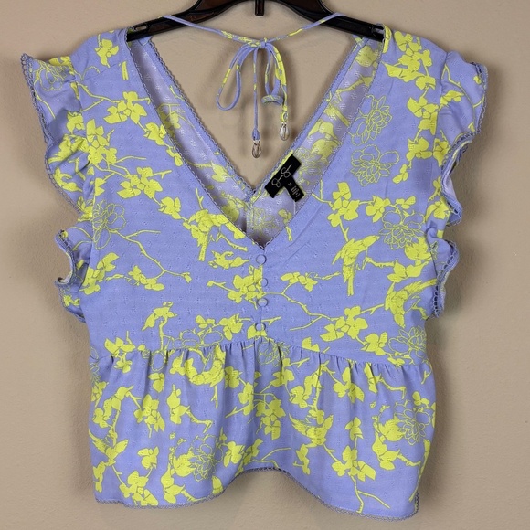 NWT Jessica Simpson Peyton Lavender w/ Lime Green Floral Peplum Crop Top - Picture 1 of 15